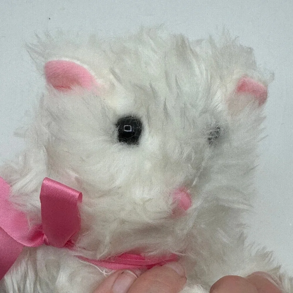 Dan Brechner Plush Cat Kids 9 Inch White Pink Ribbon Shaggy Vintage Kitty Toy